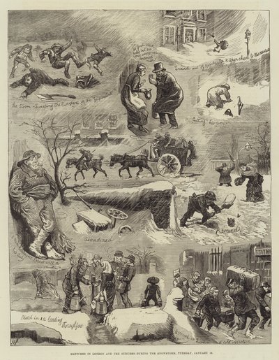 Sketches in London and the Suburbs During the Snowstorm, Tuesday, 18 January by Harry Furniss